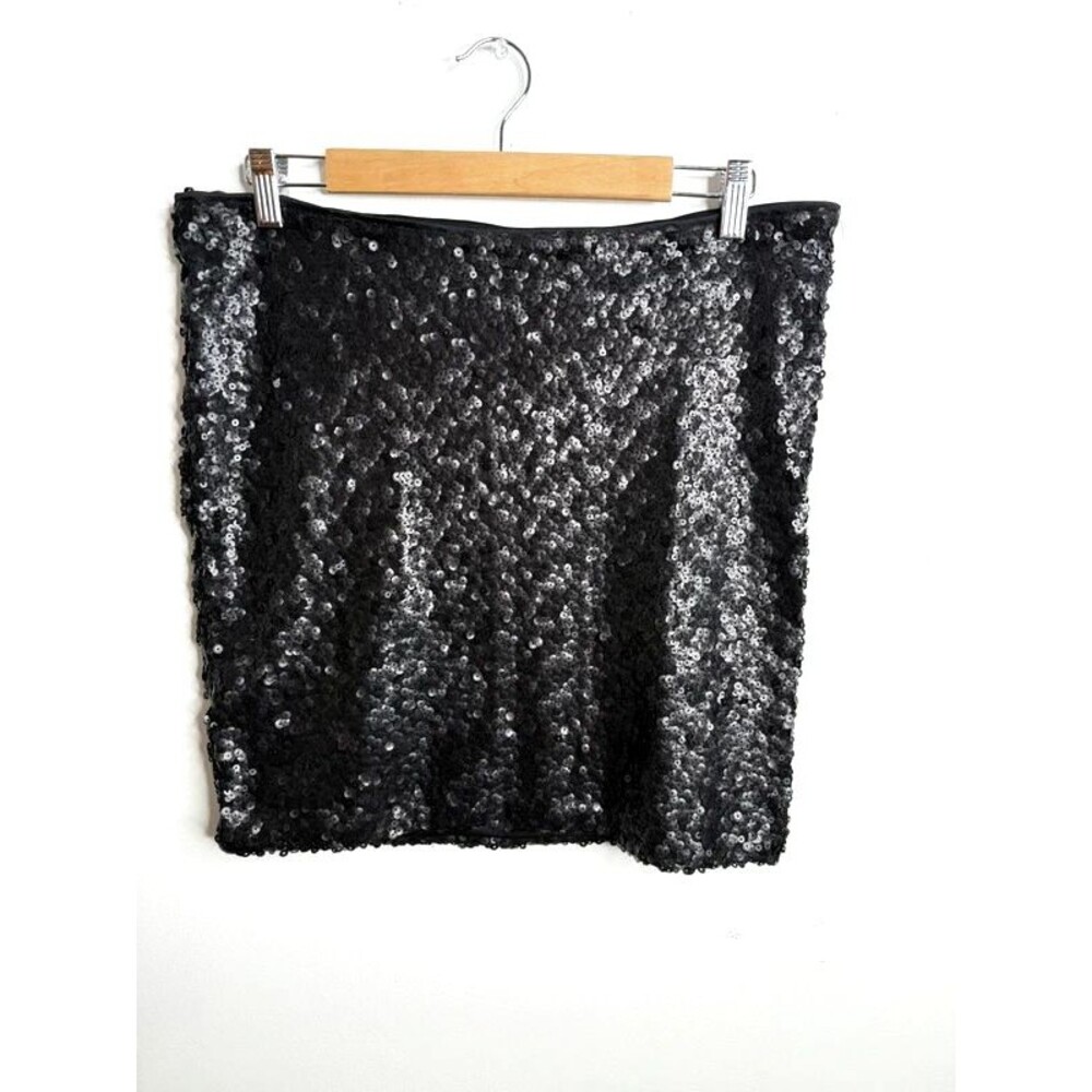 H&M Black Sequin Mini Skirt Size M Elastic Waist Party Holiday NYE